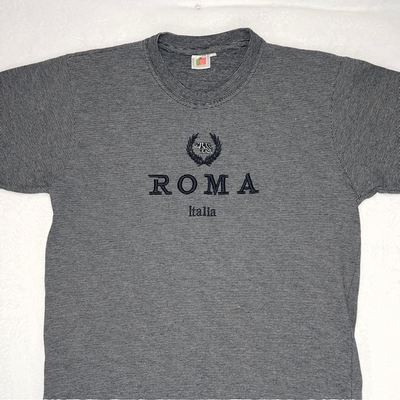 ROMA Italia Tee Shirt Short Sleeve Grey and Blue stripes Made in Italy 100% Ctn - Picture 1 of 9